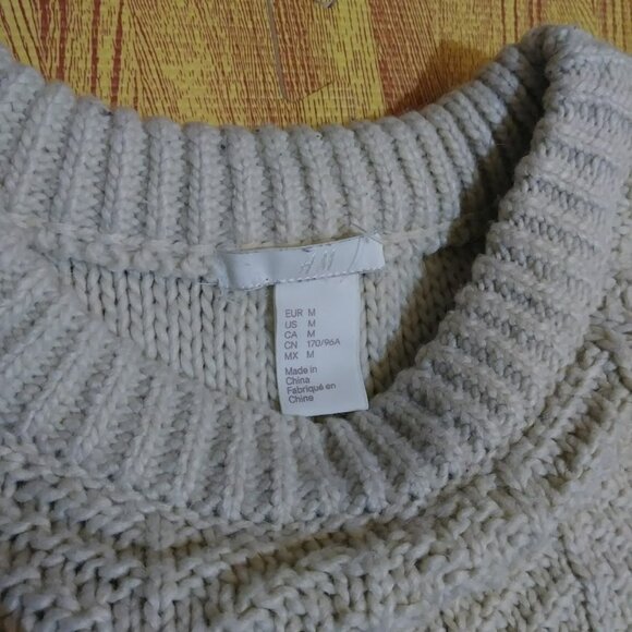 H&M Chunky Cozy Cable Knit Fair Isle Fisherman Sweater Cream Medium - Picture 2 of 7